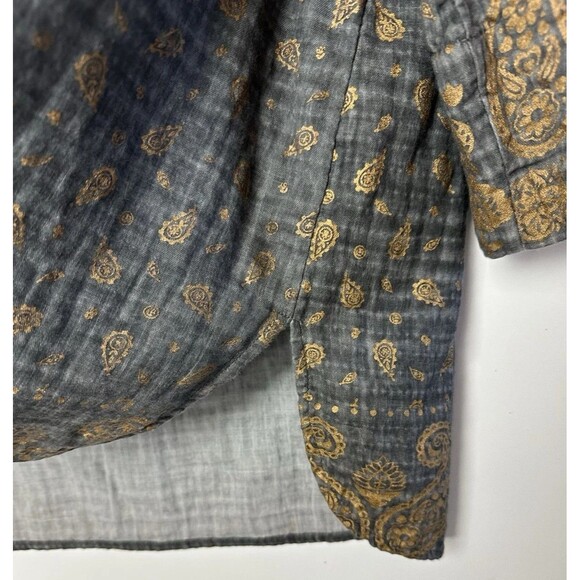 Soft Surroundings Katavi Tunic Top Grey Cotton Gauzy Gold Paisley Sequin Boho PL - Picture 8 of 10